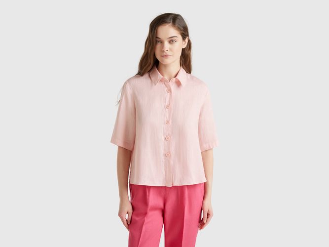 Benetton, Chemise Courte En Pur Lin, taille L, Rose Pâle - United Colors of Benetton - Modalova