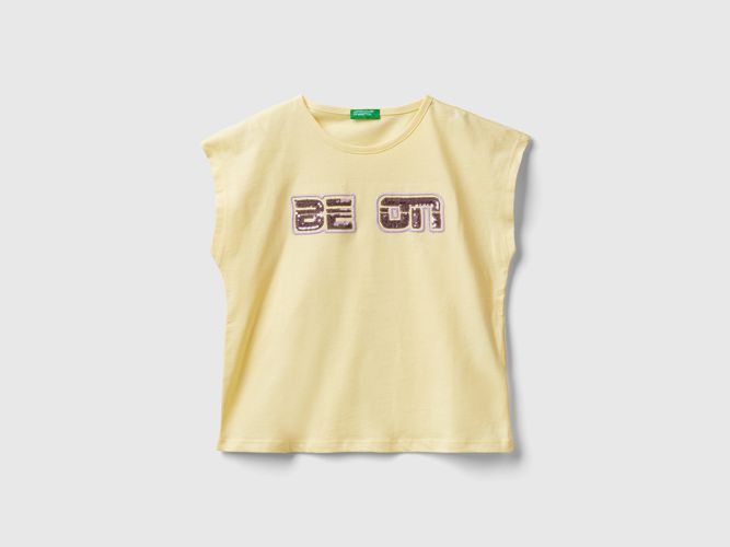 Benetton, T-shirt Con Stampa Logo Glitter, taglia S, Vaniglia, Bambini - United Colors of Benetton - Modalova