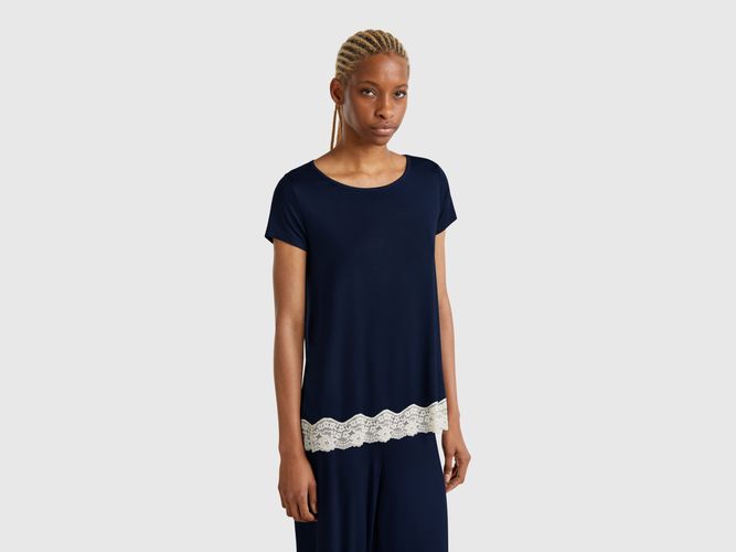 Benetton, Chemise Fluide Bord Dentelle, taille L, Bleu Foncé - United Colors of Benetton - Modalova