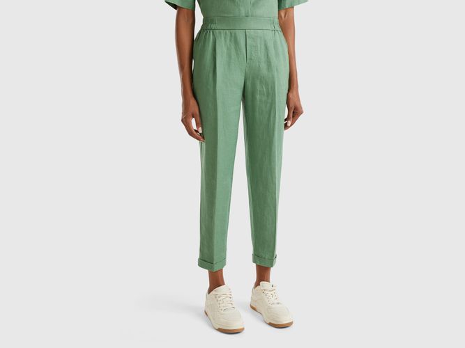 Benetton, Pantalon Coupe Regular En Pur Lin, taille XS, Vert - United Colors of Benetton - Modalova