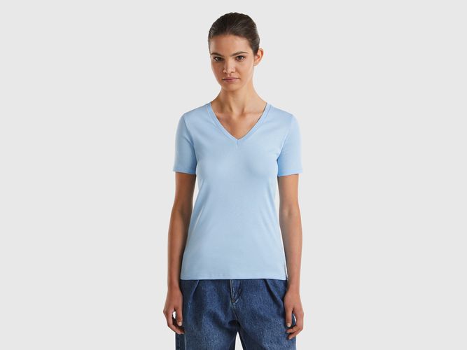 Benetton, T-shirt En Pur Coton Col V, taille XS, Bleu Clair - United Colors of Benetton - Modalova