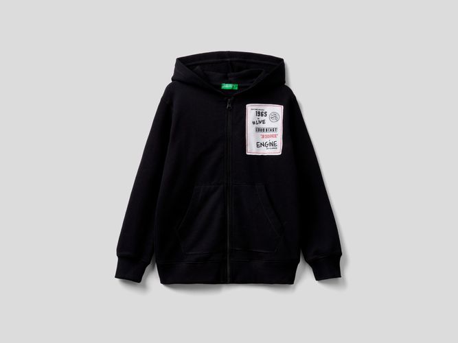 Benetton, Calda Felpa Con Patch E Cappuccio, taglia 2XL, Nero, Bambini - United Colors of Benetton - Modalova
