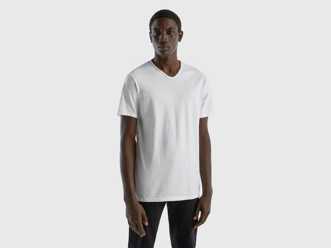 Benetton, T-shirt 100 % Coton À Col En V, taille XXL, Blanc - United Colors of Benetton - Modalova