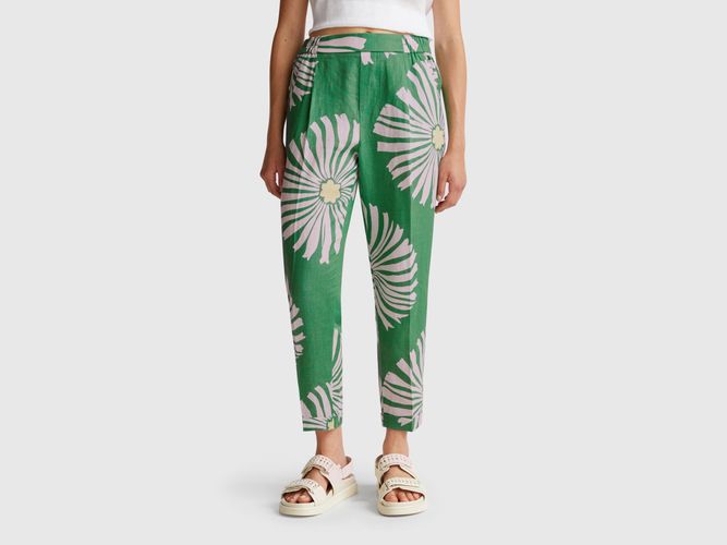 Benetton, Pantalon En Lin Imprimé, taille L, Vert - United Colors of Benetton - Modalova