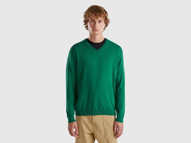 Benetton, Pull Léger À Col En V En Coton Mélangé, taille XXL, Vert Foncé - United Colors of Benetton - Modalova