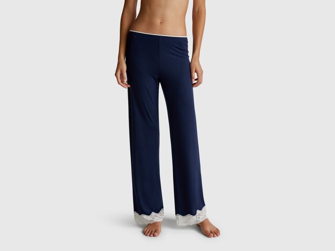 Benetton, Pantalon Fluide Avec Dentelle, taille L, Bleu Foncé - United Colors of Benetton - Modalova