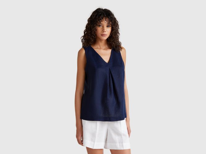 Benetton, Blouse Sans Manches En Pur Lin, taille L, Bleu Foncé - United Colors of Benetton - Modalova