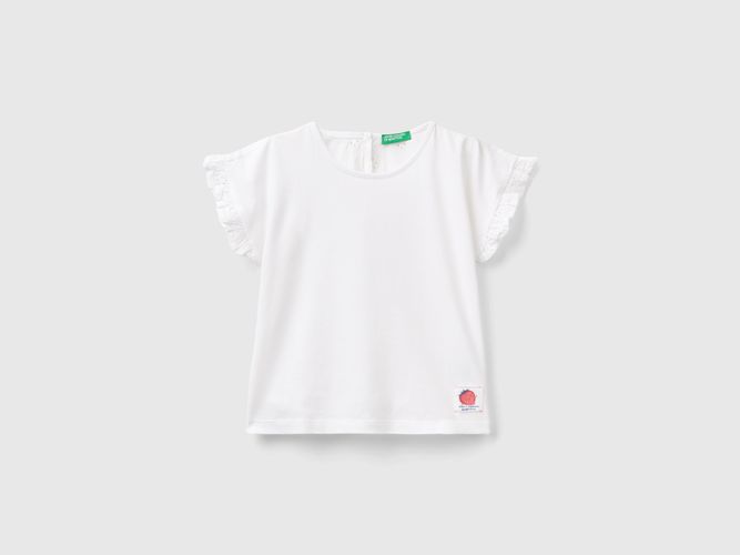 Benetton, T-shirt Con Rouches E Ricami Sangallo, taglia 104, Bianco, Bambini - United Colors of Benetton - Modalova