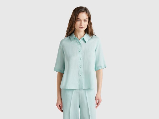 Benetton, Chemise Courte En Pur Lin, taille L, Bleu Vert - United Colors of Benetton - Modalova