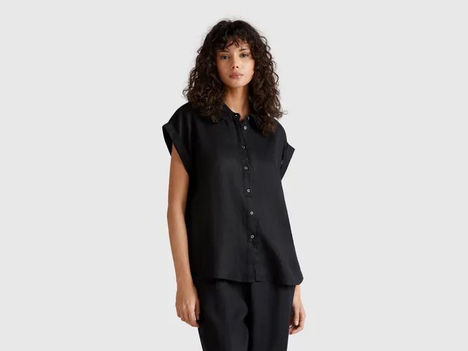 Benetton, Chemise Coupe Classique En Pur Lin, taille L, Noir - United Colors of Benetton - Modalova