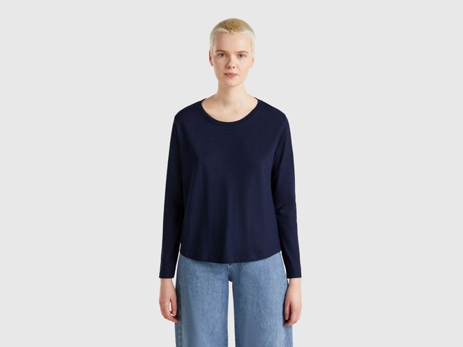 Benetton, T-shirt À Manches Longues En Coton Léger, taille L, Bleu Foncé - United Colors of Benetton - Modalova
