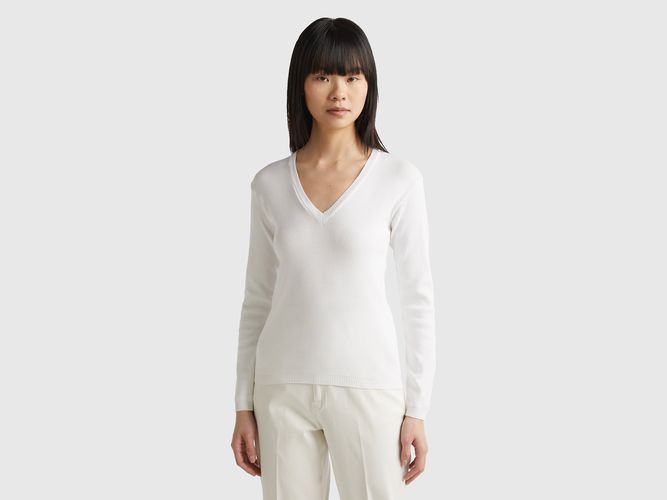 Benetton, Pull En Pur Coton À Col En V, taille L, Blanc - United Colors of Benetton - Modalova