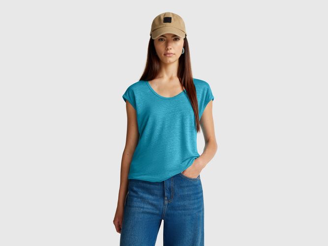 Benetton, T-shirt Col Large En Pur Lin, taille L, - United Colors of Benetton - Modalova