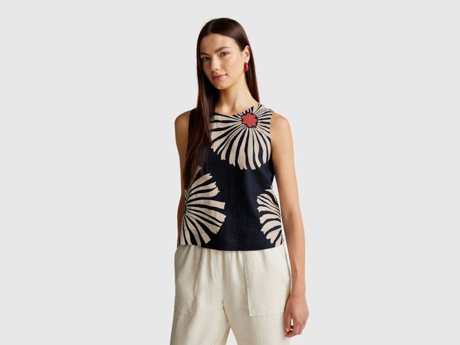 Benetton, Top Imprimé En Pur Lin, taille XXS, Bleu - United Colors of Benetton - Modalova