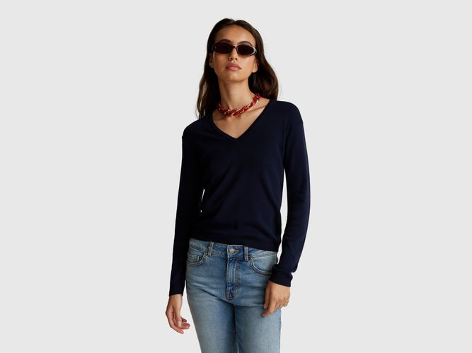 Benetton Online exclusive, Pull Col V En Pur Coton, taille L, Bleu Foncé - United Colors of Benetton - Modalova
