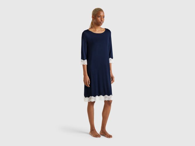 Benetton, Chemise De Nuit Avec Détails En Dentelle, taille L, Bleu Foncé - United Colors of Benetton - Modalova