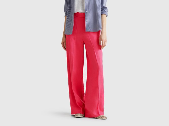 Benetton, Pantalon Palazzo En 100% Lin, taille L, Fraise - United Colors of Benetton - Modalova