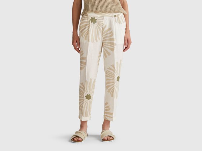 Benetton, Pantalon En Lin Imprimé, taille L, Crème - United Colors of Benetton - Modalova