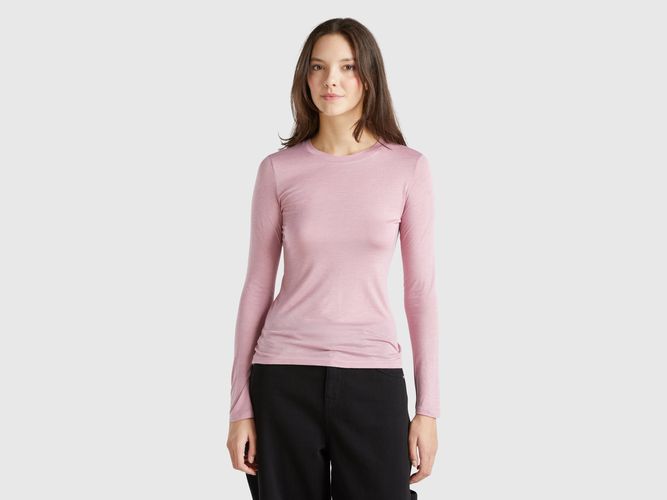 Benetton, T-shirt En Mélange De Viscose Et Cachemire, taille L, Rose - United Colors of Benetton - Modalova