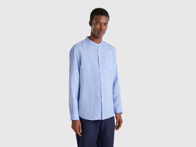 Benetton, Chemise En Lin À Col Mao, taille XXL, Bleu Clair - United Colors of Benetton - Modalova