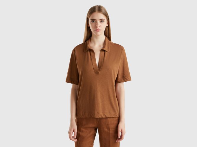 Benetton, Polo En Mélange De Lin Et De Coton, taille L, Marron - United Colors of Benetton - Modalova