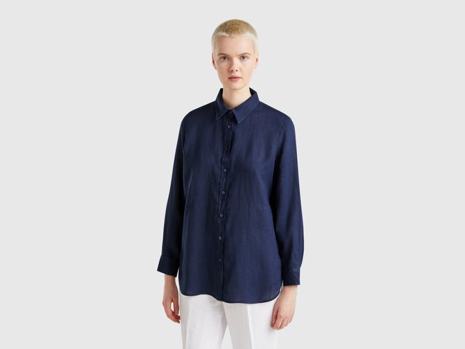 Benetton, Chemise Longue En Pur Lin, taille L, Bleu Foncé - United Colors of Benetton - Modalova