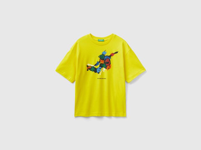 Benetton, T-shirt Girocollo Con Stampa, taglia S, Giallo, Bambini - United Colors of Benetton - Modalova