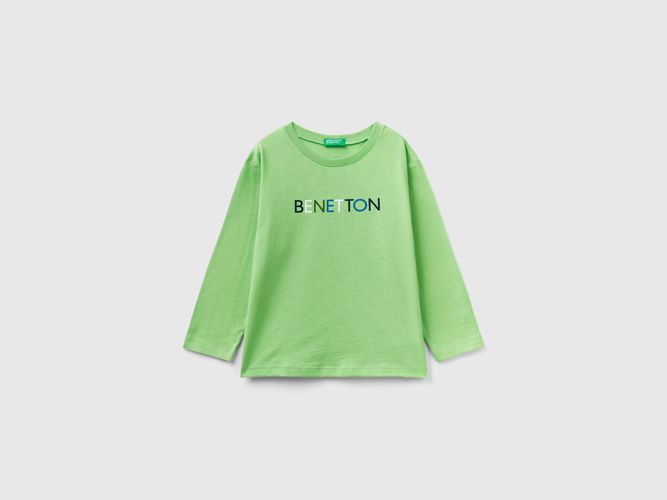 Benetton, T-shirt Manica Lunga In Cotone Bio, taglia 110, Verde Chiaro, Bambini - United Colors of Benetton - Modalova