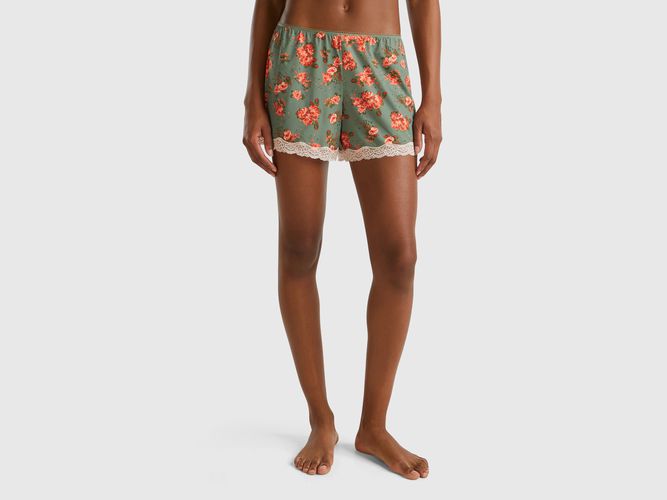 Benetton, Short En Charmeuse À Imprimé Fleurs, taille M, Vert Clair - United Colors of Benetton - Modalova