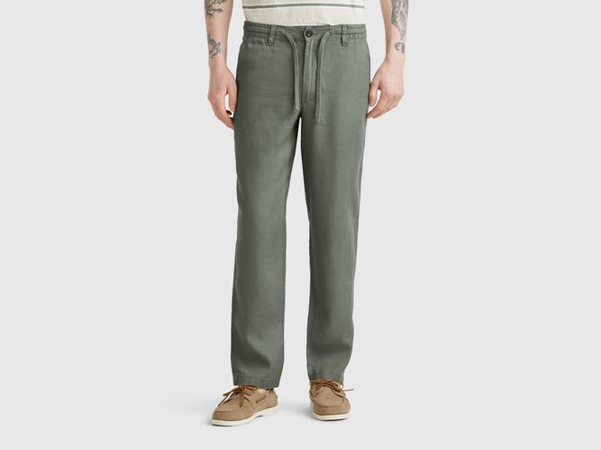 Benetton, Pantalon À Cordon En Pur Lin, taille 42, Kaki - United Colors of Benetton - Modalova