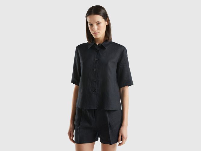 Benetton, Chemise Courte En Pur Lin, taille L, Noir - United Colors of Benetton - Modalova