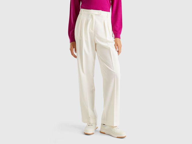 Benetton, Pantalon Ample En Viscose Mélangée Stretch, taille, Crème - United Colors of Benetton - Modalova