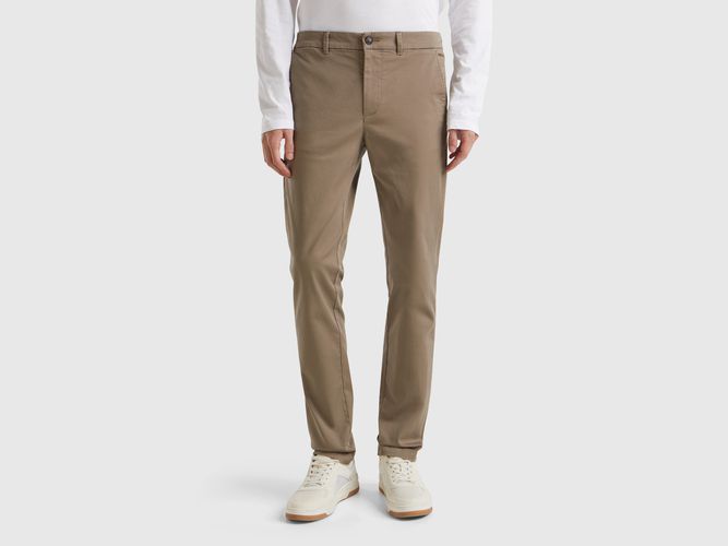 Benetton, Chino Slim Fit In Cotone Stretch, taglia 46, Tortora, Uomo - United Colors of Benetton - Modalova