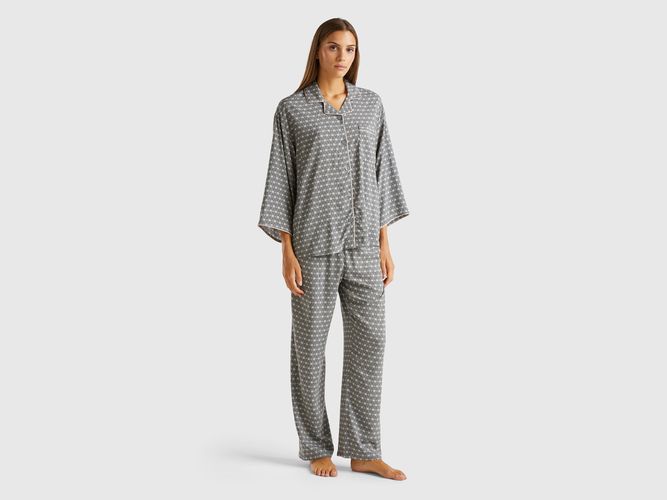 Benetton, Pyjama À Motif En Pure Viscose, taille L, Gris Foncé - United Colors of Benetton - Modalova