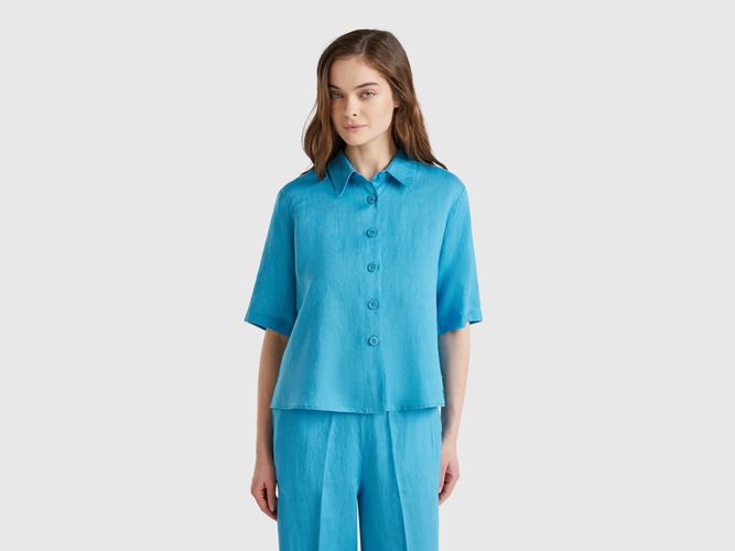 Benetton, Chemise Courte En Pur Lin, taille L, Canard - United Colors of Benetton - Modalova