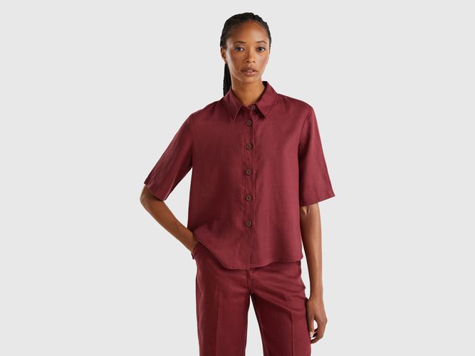 Benetton, Chemise Courte En Pur Lin, taille L, Bordeaux - United Colors of Benetton - Modalova