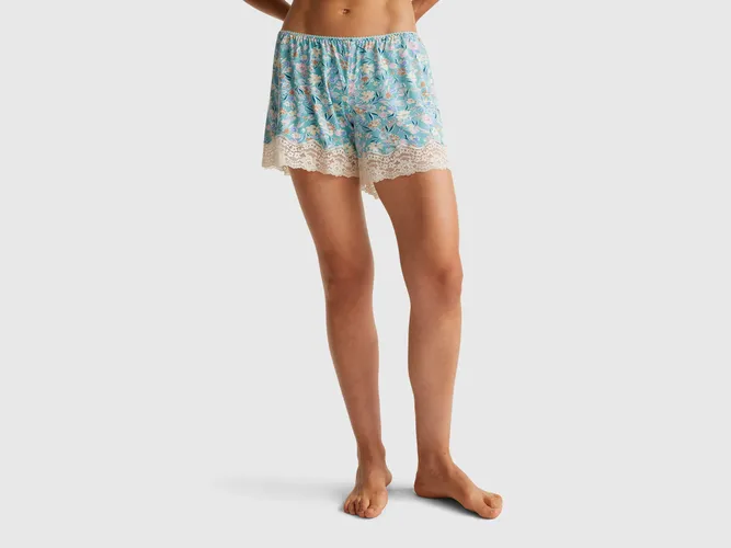 Benetton, Short Fleuri Avec Dentelle, taille L, Bleu Vert - United Colors of Benetton - Modalova