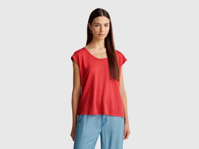 Benetton, T-shirt Col Large En Pur Lin, taille L, Rouge Brique - United Colors of Benetton - Modalova