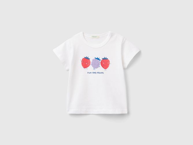 Benetton, T-shirt Con Stampa E Ricamo, taglia 56, Bianco, Bambini - United Colors of Benetton - Modalova