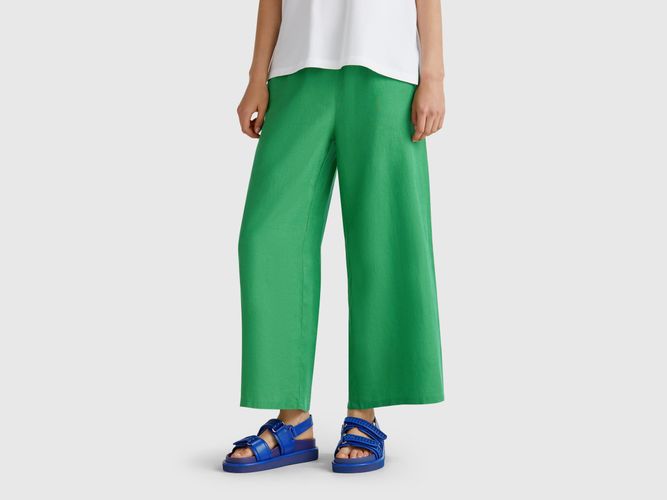 Benetton, Pantalon Large En Pur Lin, taille L, Vert - United Colors of Benetton - Modalova
