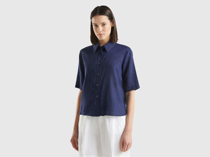 Benetton, Chemise Courte En Pur Lin, taille L, Bleu Foncé - United Colors of Benetton - Modalova