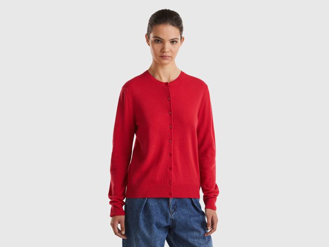 Benetton, Gilet Col Rond Rouge Prune En Pure Laine Mérinos, taille L, Rouge - United Colors of Benetton - Modalova