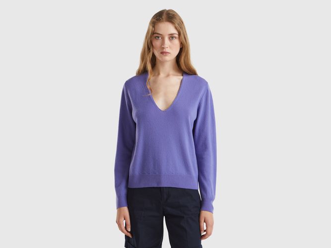 Benetton, Pull Col En V Violet En Pure Laine Mérinos, taille L - United Colors of Benetton - Modalova