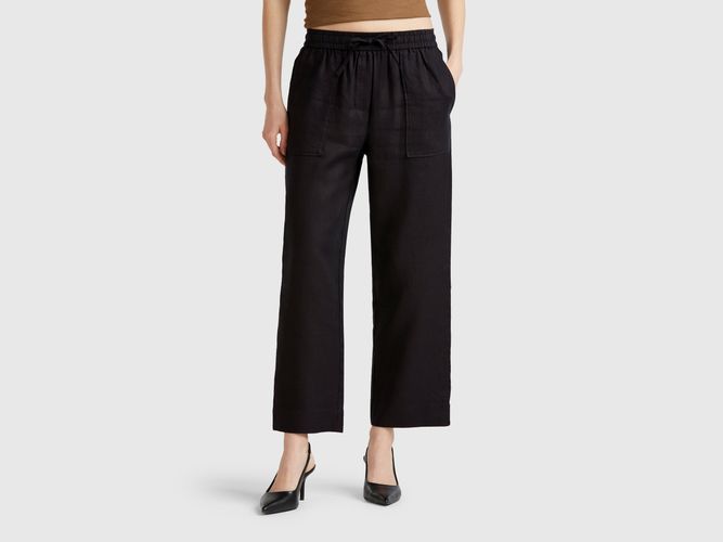 Benetton, Pantalon Pur Lin Avec Élastique, taille M, Noir - United Colors of Benetton - Modalova