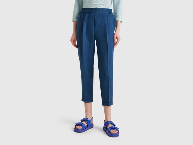 Benetton, Pantalon Court En 100% Lin, taille L, Bleu Horizon - United Colors of Benetton - Modalova