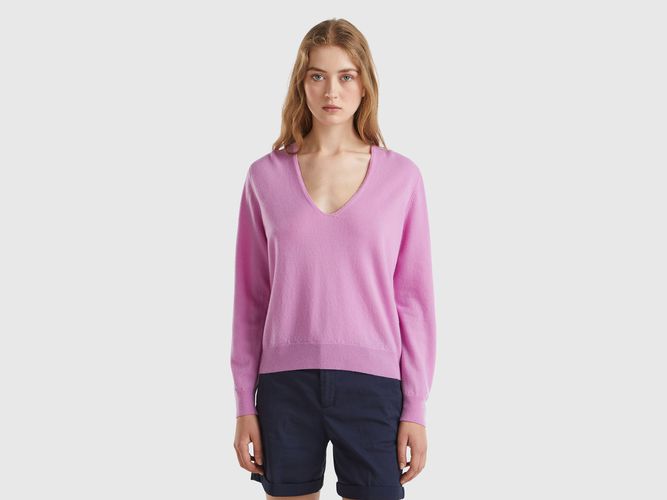 Benetton, Pull Col En V Lilas En Pure Laine Mérinos, taille L, Lilas - United Colors of Benetton - Modalova