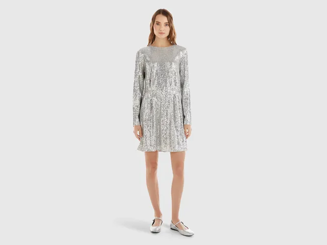 Benetton, Robe Courte À Paillettes, taille L, Argent - United Colors of Benetton - Modalova