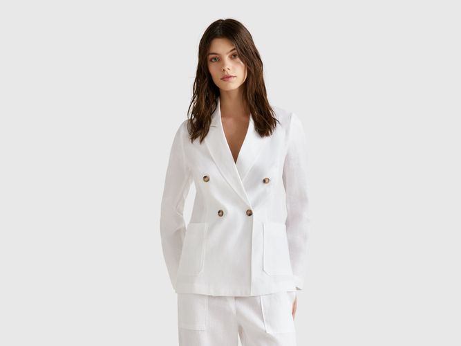 Benetton, Veste Croisée En Pur Lin, taille, Blanc - United Colors of Benetton - Modalova