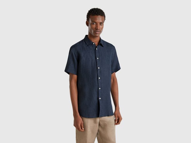 Benetton, Chemise À Manches Courtes En Pur Lin, taille XXL, Bleu Foncé - United Colors of Benetton - Modalova