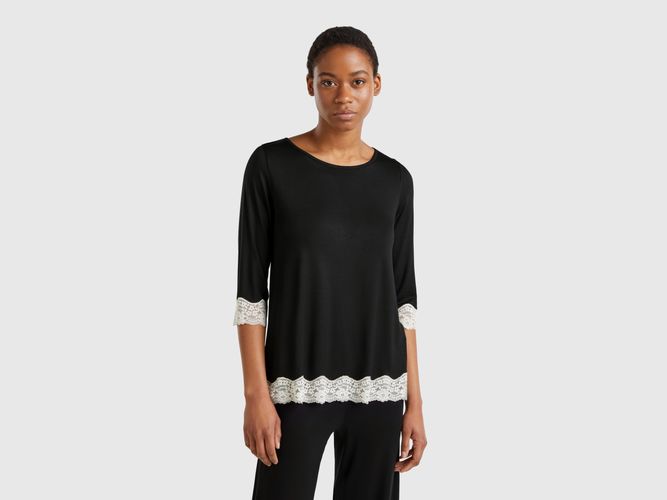 Benetton, T-shirt Avec Détails En Dentelle, taille L, Noir - United Colors of Benetton - Modalova